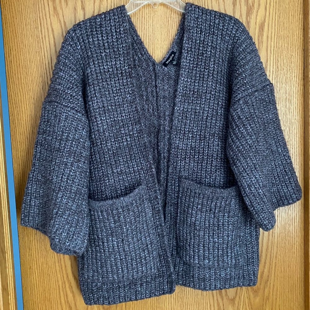 Chunky Sweater Women's Large Blue Purple Open Pockets Maglia